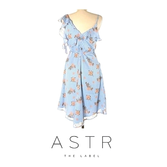 ASTR the Label Josie Blue Floral Ruffle Midi Dress - Picture 4 of 5